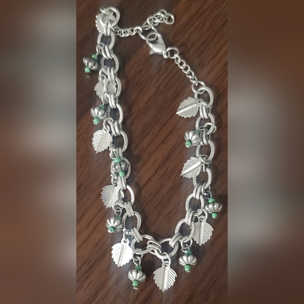 Silver Leaf Charm Anklet